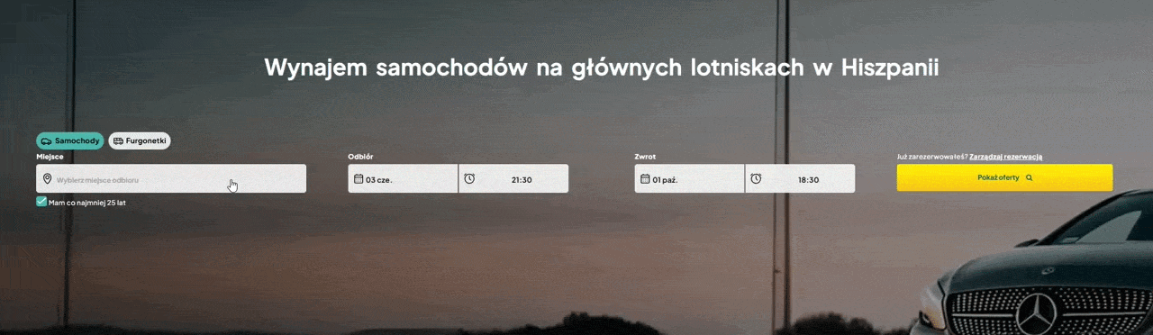 Wiber krok 2: wybór daty, godziny i lotniska PMI
